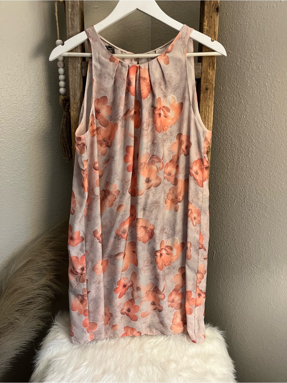Mango Sleeveless Midi Dress in Blush and Coral Floral
